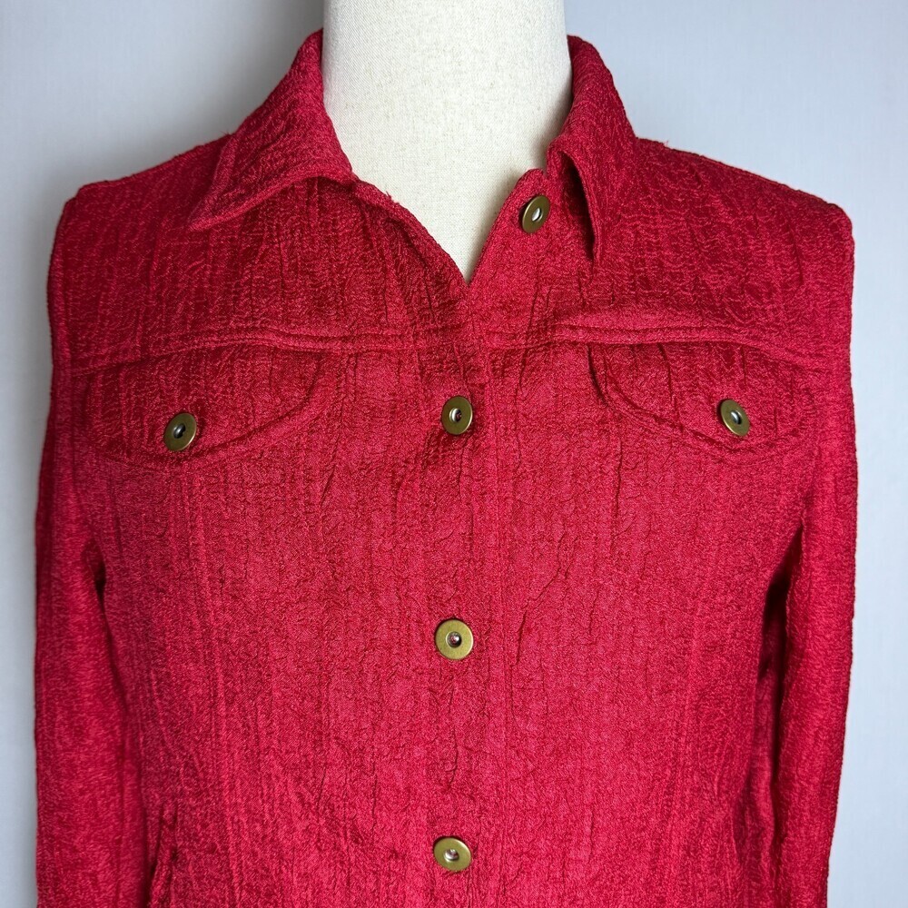 N Touch Vintage Red Crinkled Texture Women's Jacket, Sz 10, Pockets Y2K Business - Picture 2 of 16